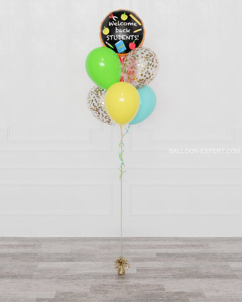 Welcome Back Student Foil Confetti Balloon Bouquet, 7 Balloons, sold by Balloon Expert