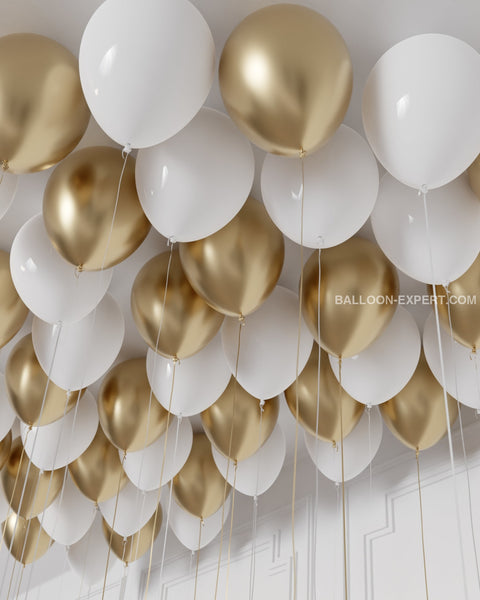 White and Gold Ceiling Balloons inflated with helium