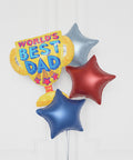 World's Best Dad Foil Balloon Bouquet, 4 Balloons, Close up Image