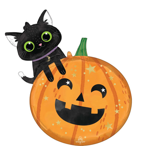 Cat and Pumpkin Supershape Balloon, 24 Inches, sold individually