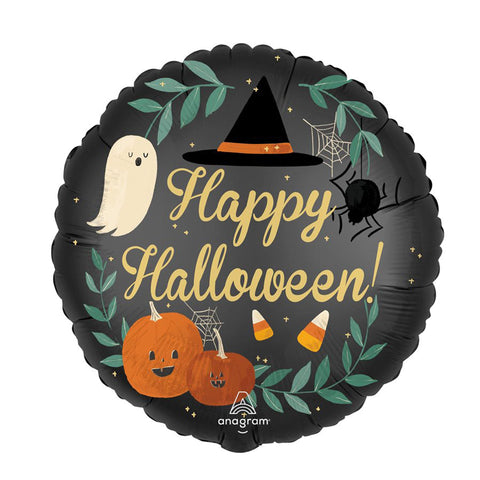 Halloween Nature In The Night Satin Round Foil Balloon, "Happy Halloween", 18 Inches