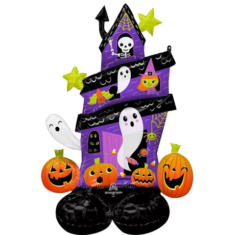 Halloween Purple Haunted House Air-Filled Standing Airloonz Foil Balloon, 50 Inches