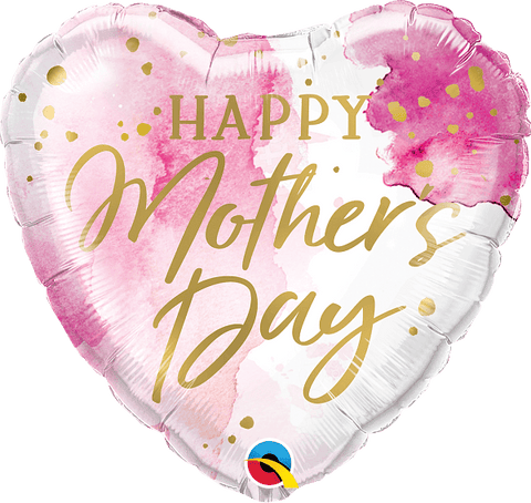 Ballon mylar  "Happy Mother's Day", 18 po, aquarelle rose