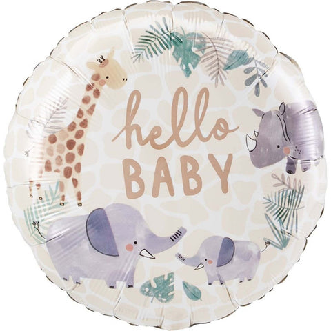 Ballon rond Hello Baby Soft Jungle en aluminium, 18 pouces