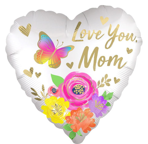 "Love You Mom" Foil Balloon, 18 in, Floral