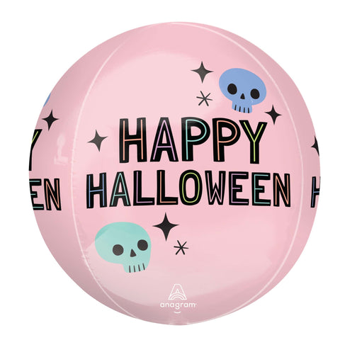Pink Happy Halloween Pastel Skulls Orbz Balloon, 15 Inches