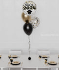 Class of 2024 Foil Confetti Balloon Bouquet, 4 Balloons in  Black and Gold, Inflated with Helium