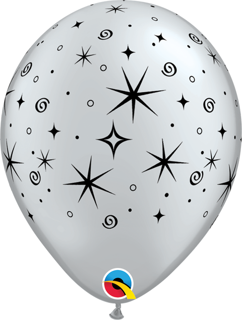 12" Silver Sparkles & Swirls Latex BalloonHelium Inflated from Balloon Expert