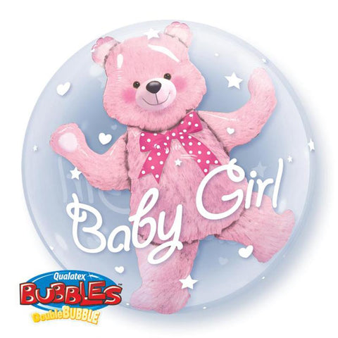 Buy Balloons Baby Girl Bear Double Bubble Balloon sold at Balloon Expert