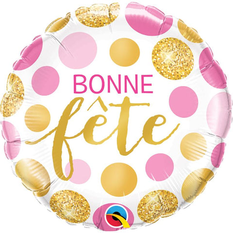 Buy Balloons Pink And Gold Dots Bonne Fête Foil Balloon, 18 Inches sold at Balloon Expert