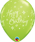 12" Green Latex Balloon - Birthday Elegant Sparkles & Swirls, Helium Inflated from Balloon Expert