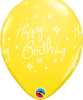 12" Yellow Latex Balloon - Birthday Elegant Sparkles & SwirlsHelium Inflated from Balloon Expert