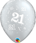 12" Silver Latex Balloon - 21 Elegant Sparkles & SwirlsHelium Inflated from Balloon Expert