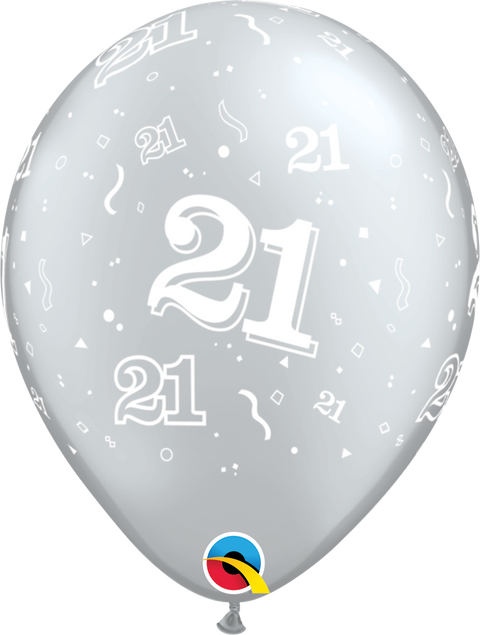 12" Silver Latex Balloon - 21 Elegant Sparkles & SwirlsHelium Inflated from Balloon Expert