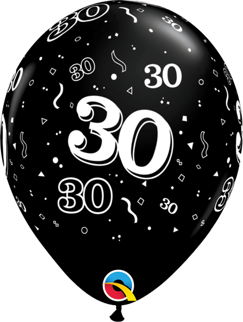 12" Black Latex Balloon - 30 Elegant Sparkles & Swirls, Helium Inflated from Balloon Expert