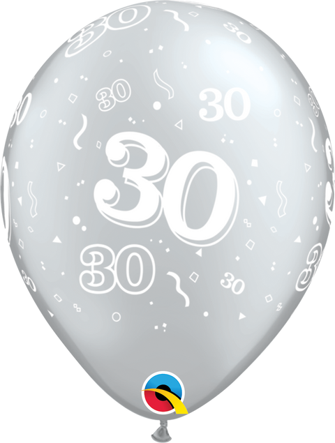 12" Silver Latex Balloon - 30 Elegant Sparkles & SwirlsHelium Inflated from Balloon Expert