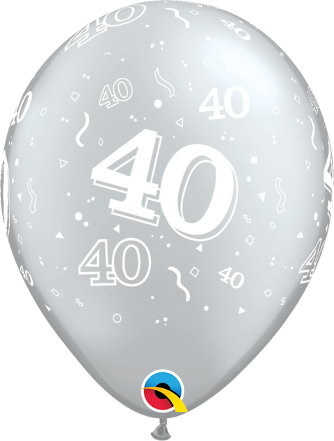 12" Silver Latex Balloon - 40 Elegant Sparkles & SwirlsHelium Inflated from Balloon Expert
