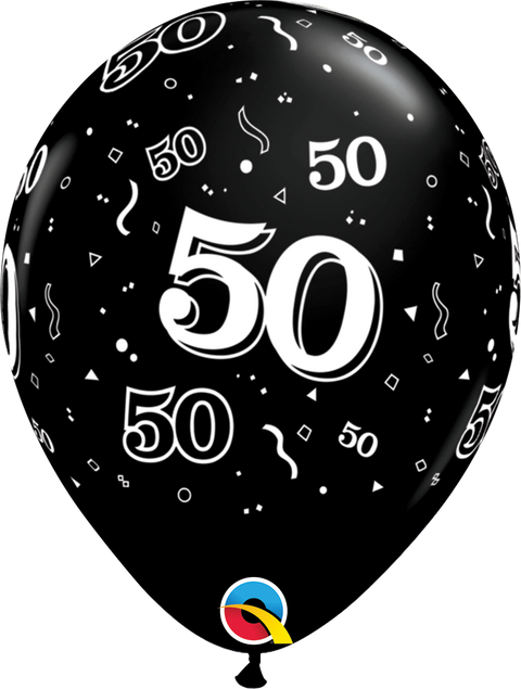 12" Black Latex Balloon - 50 Elegant Sparkles & Swirls, Helium Inflated from Balloon Expert