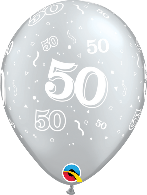 12" Silver Latex Balloon - 50 Elegant Sparkles & SwirlsHelium Inflated from Balloon Expert