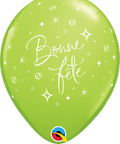 12" Green Latex Balloon Bonne Fête - Elegant Sparkles & Swirls, Helium Inflated from Balloon Expert