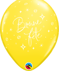 12" Yellow Latex Balloon Bonne Fête - Elegant Sparkles & SwirlsHelium Inflated from Balloon Expert