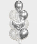 Silver and White - 25th Anniversary Confetti Balloon Bouquet - set of 10
