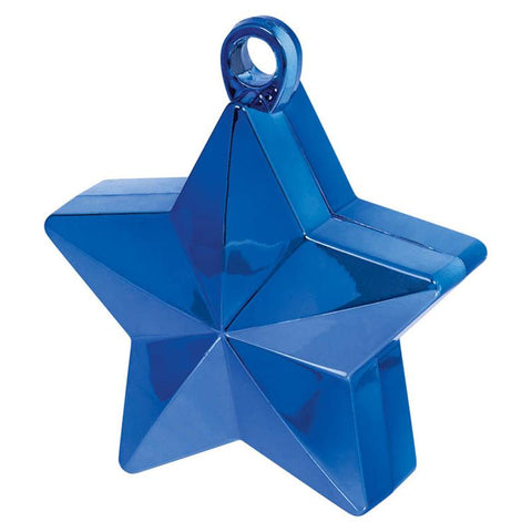 a blue star-shaped balloon weight