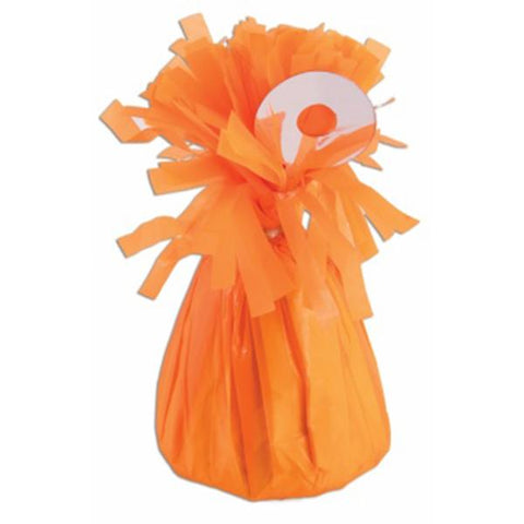 small neon orange foil balloon weight to hold balloon bouquets