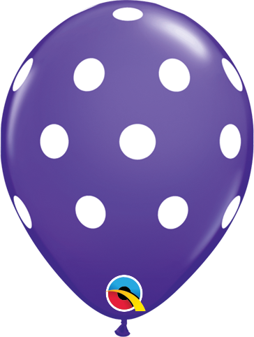 12" Purple Latex Balloon - Polka Dots, Helium Inflated from Balloon Expert