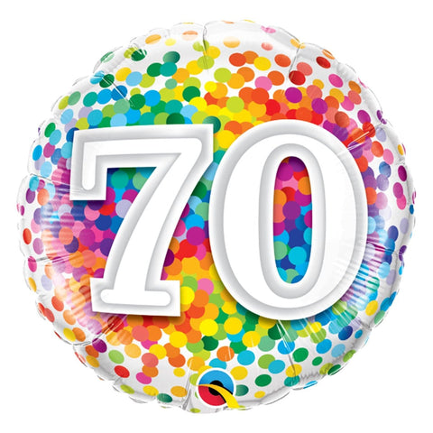 Buy Balloons 70th Birthday Rainbow Confetti Foil Balloon, 18 Inches sold at Balloon Expert