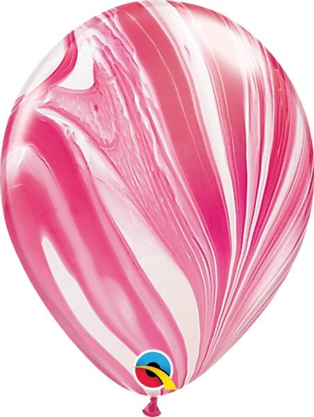 12" Red, Pink and White Agate Latex Balloon, Helium Inflated from Balloon Expert