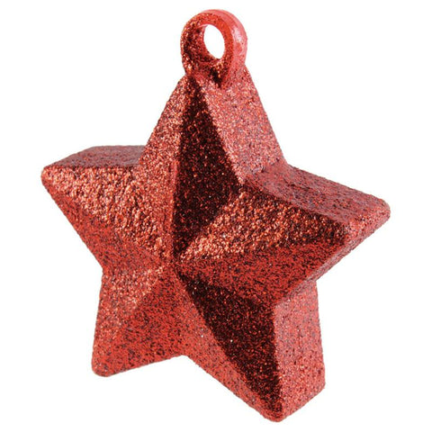 star shaped balloon weight coverd in red glitter and sparkles