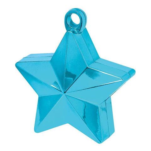 caribbean blue star shaped balloon weight with a metallic finish