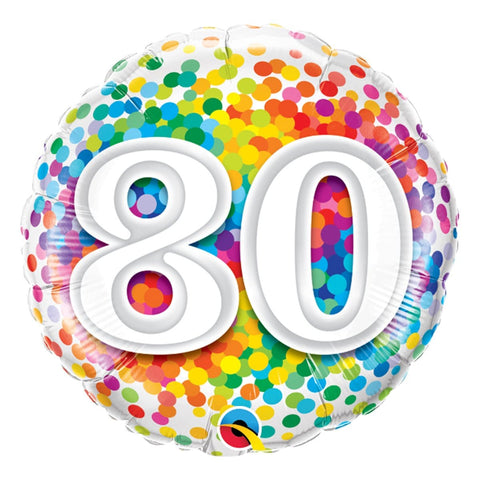 Buy Balloons 80th Birthday Rainbow Confetti Foil Balloon, 18 Inches sold at Balloon Expert