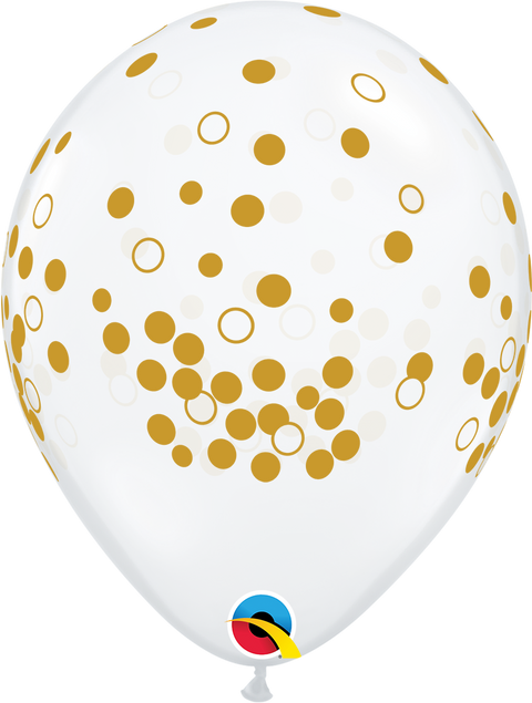 12" Clear Gold Dots Latex Balloon, Helium Inflated from Balloon Expert
