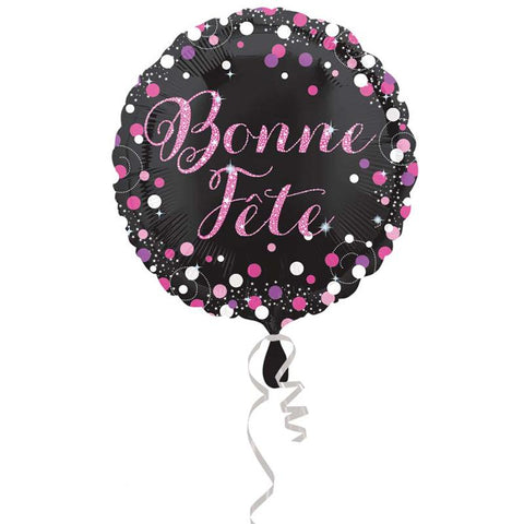 Buy Balloons Black and Pink Bonne Fête Foil Balloon, 18 Inches sold at Balloon Expert