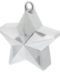 a silver star-shaped balloon weight