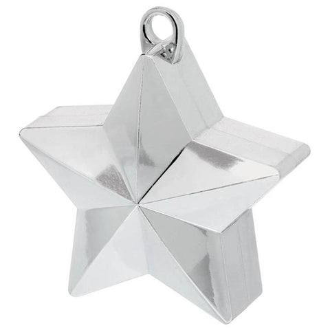 a silver star-shaped balloon weight