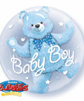 Buy Balloons Baby Boy Bear Double Bubble Balloon sold at Balloon Expert