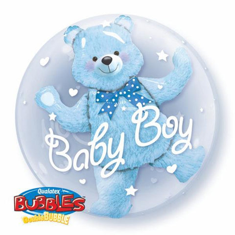 Buy Balloons Baby Boy Bear Double Bubble Balloon sold at Balloon Expert
