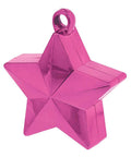 pink star shaped balloon weight with a metallic finish