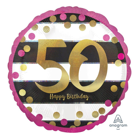 Buy Balloons 50th Pink And Gold Confetti Foil Balloon, 18 Inches sold at Balloon Expert