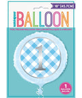 Buy Balloons Blue Gingham 1st Birthday Mylar Balloon 18 Inches sold at Balloon Expert