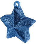 star shaped balloon weight coverd in blue glitter and sparkles