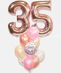 Rose Gold, Pink, and Blush - Number Birthday Confetti Balloon Bouquet, helium inflated