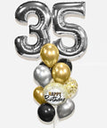 Silver, Gold, and Black - Number Confetti Birthday Balloon Bouquet