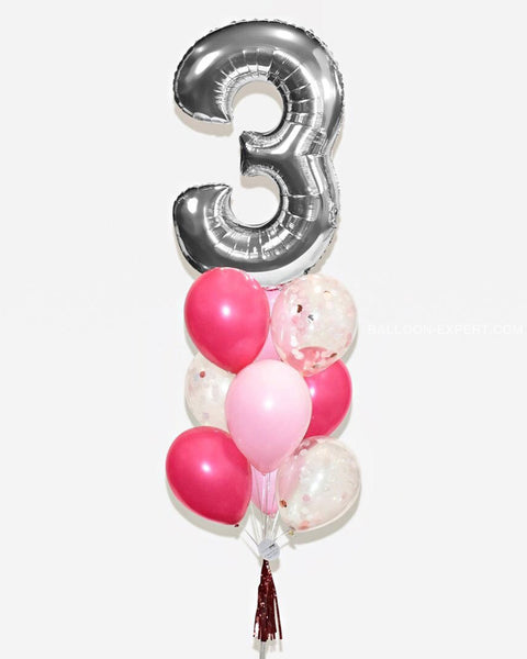 Fuchsia and Pink - Number Confetti Balloon Bouquet