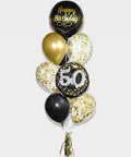 Gold and Black - Age Confetti Birthday Balloon Bouquet - Set of 10 balloons