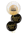 Black & Gold Congrats Grad Bubble Balloon Bouquet Graduation
