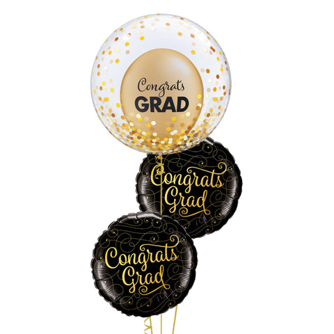 Black & Gold Congrats Grad Bubble Balloon Bouquet Graduation